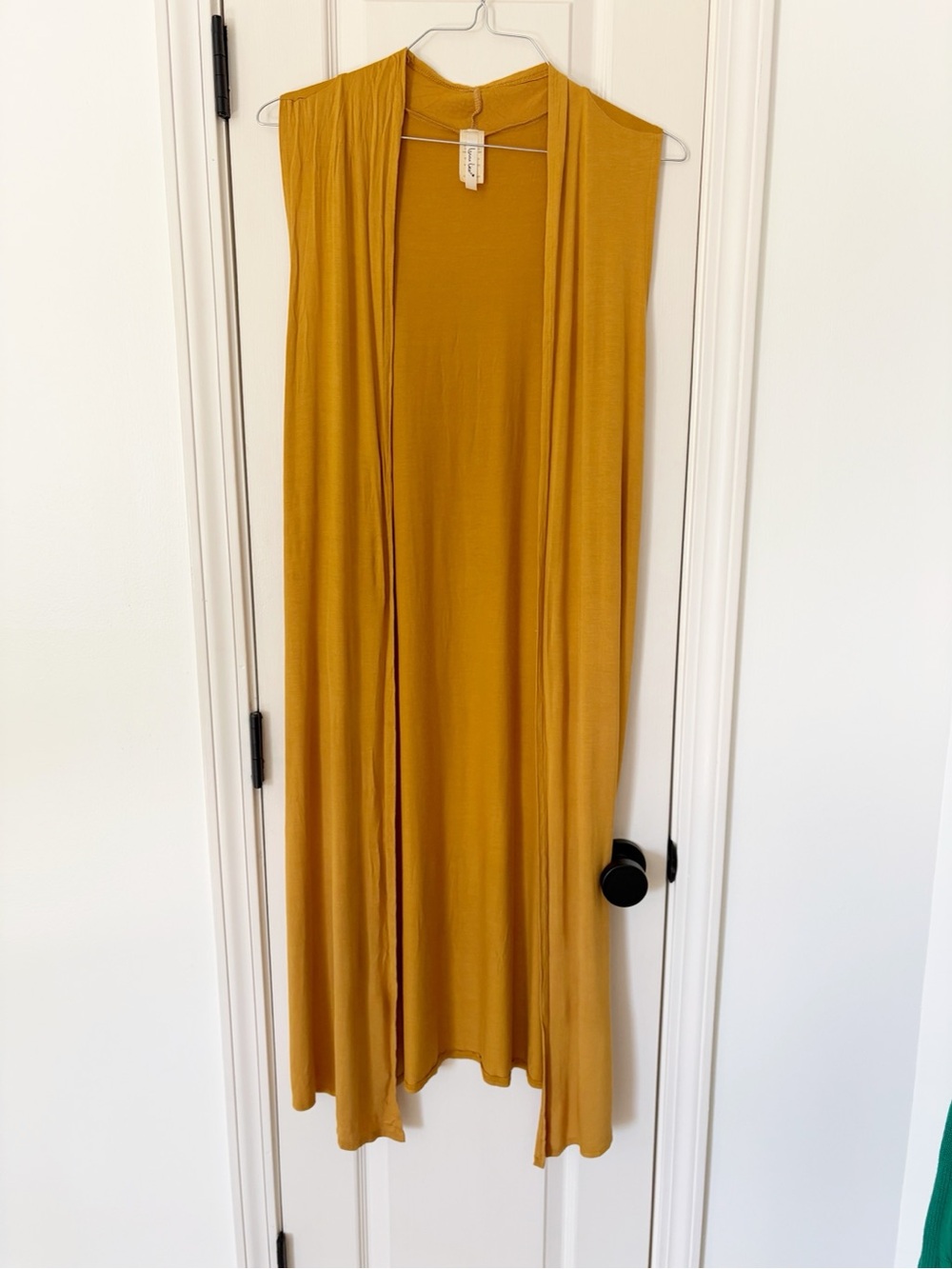 Mustard Yellow Women's Long Open-Front sleeveless Cardigan